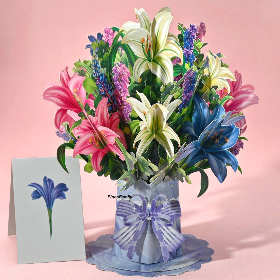 3D Pop up Lily Bouquet Card, Pop up Flower Card, Birthday Flower Card ...