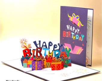 F03-3D Pop Up Birthday Cards with Colorful Gift Box - Unique Handcrafted Greeting Cards for Special Birthdays