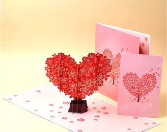 G07-3D Pop Up Heart Shape Flower Tree Greeting Card -  Card with Blossoming Love, Valentine's Day, Anniversary, Birthday, All Occasions