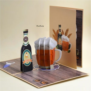 T03-3D Pop Up Greeting Card for Beer Glass Cheers | Birthday, Father&#39;s day, Friend, and more