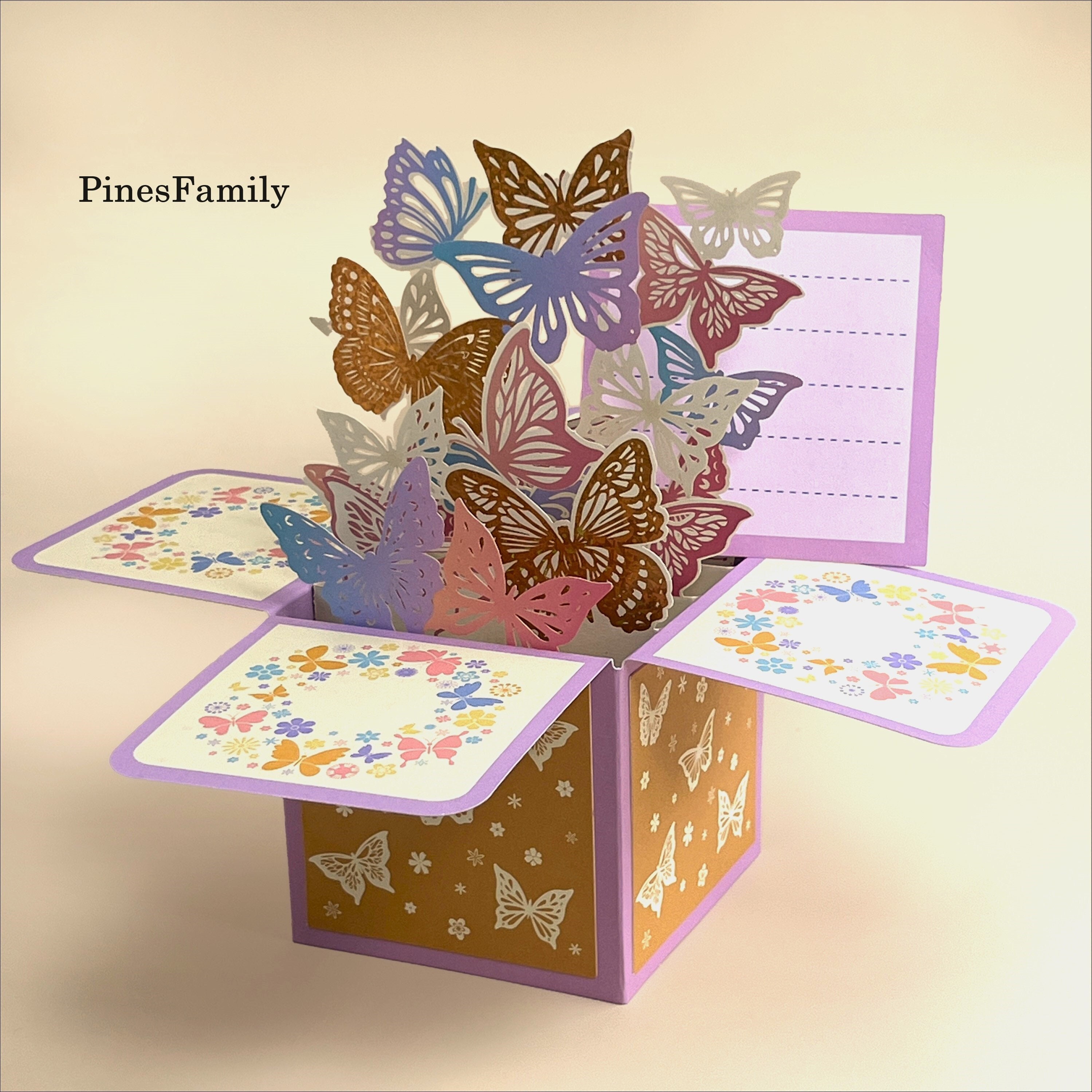 3D Pop up Butterfly Box Card: Golden Paper Flower Bouquet - Etsy