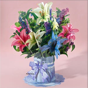 3D Pop up Lily Bouquet Card, Pop up Flower Card, Birthday Flower Card ...