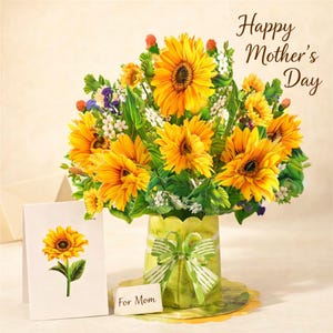 A12-Mother’s Day Sunflower Pop Up Card for Mom – 3D Flower Bouquet Card, Bright & Cheerful Gift for Her, Unique Gift for Mom