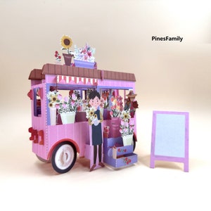 F06-3D Pop Up Flower Cart Greeting Card for flower lovers! | Birthday, Valentine's Day, Mother's Day, All Occasions