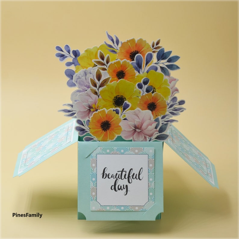 G02-3D Pop up Flower Box Greeting Card - Floral Surprise Card - Etsy