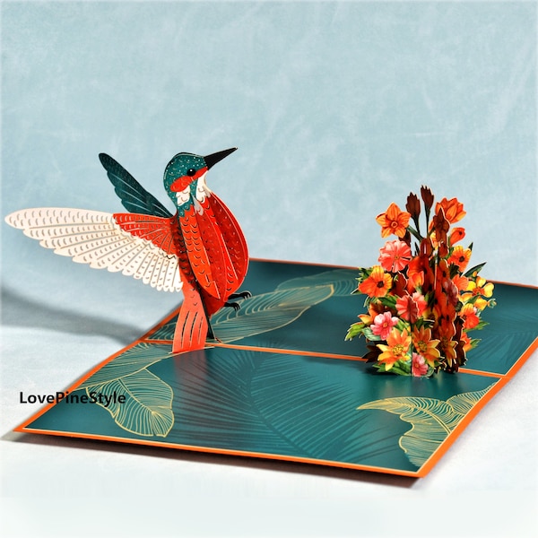 C14-3D Pop Up Hummingbird Bird Greeting Card