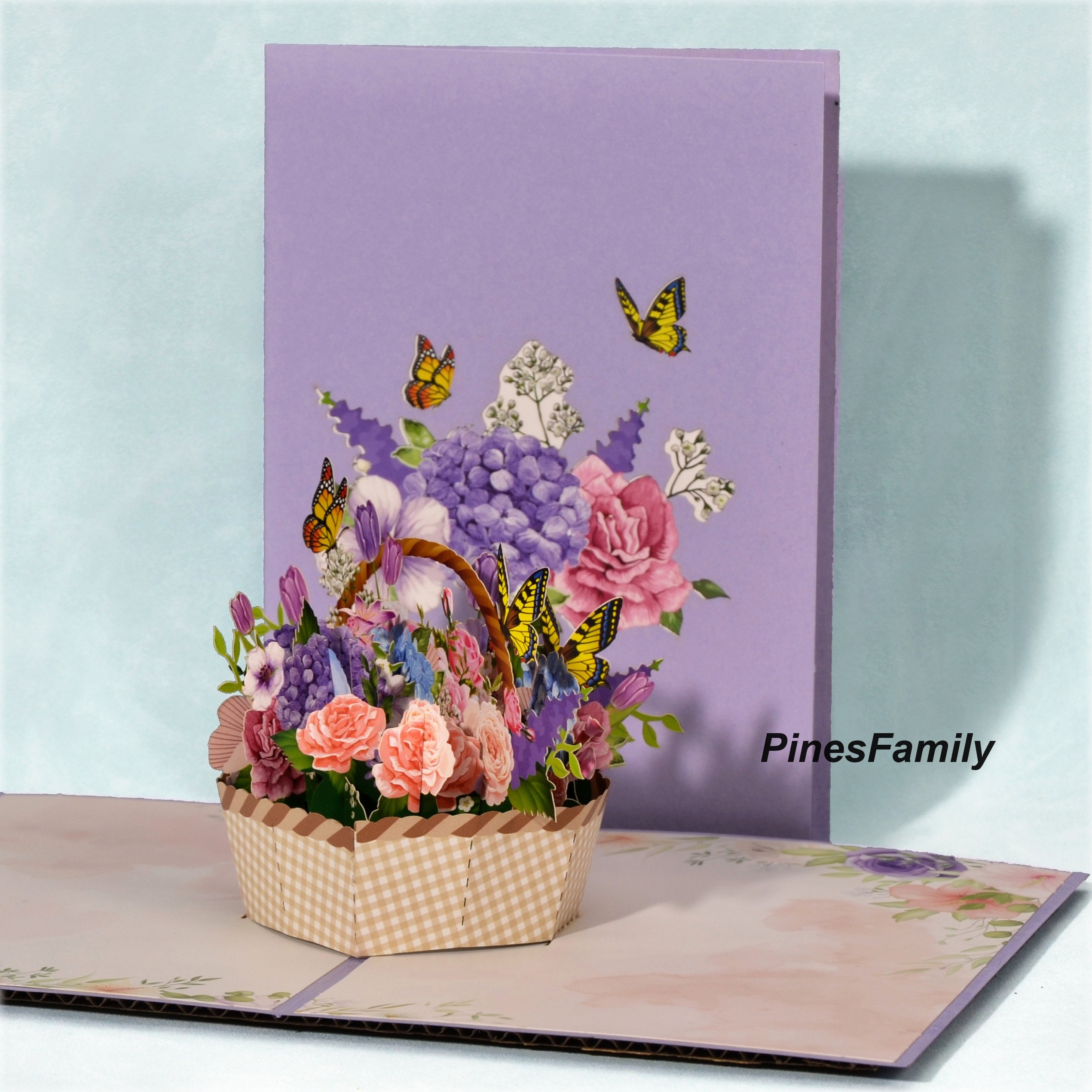 A21- 3D Pop up Flower Basket Card for Mom, Mother’s Day Card, Butterfly ...