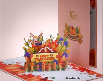 T33-3D Pop Up Happy Thanksgiving Turkey Greeting Card