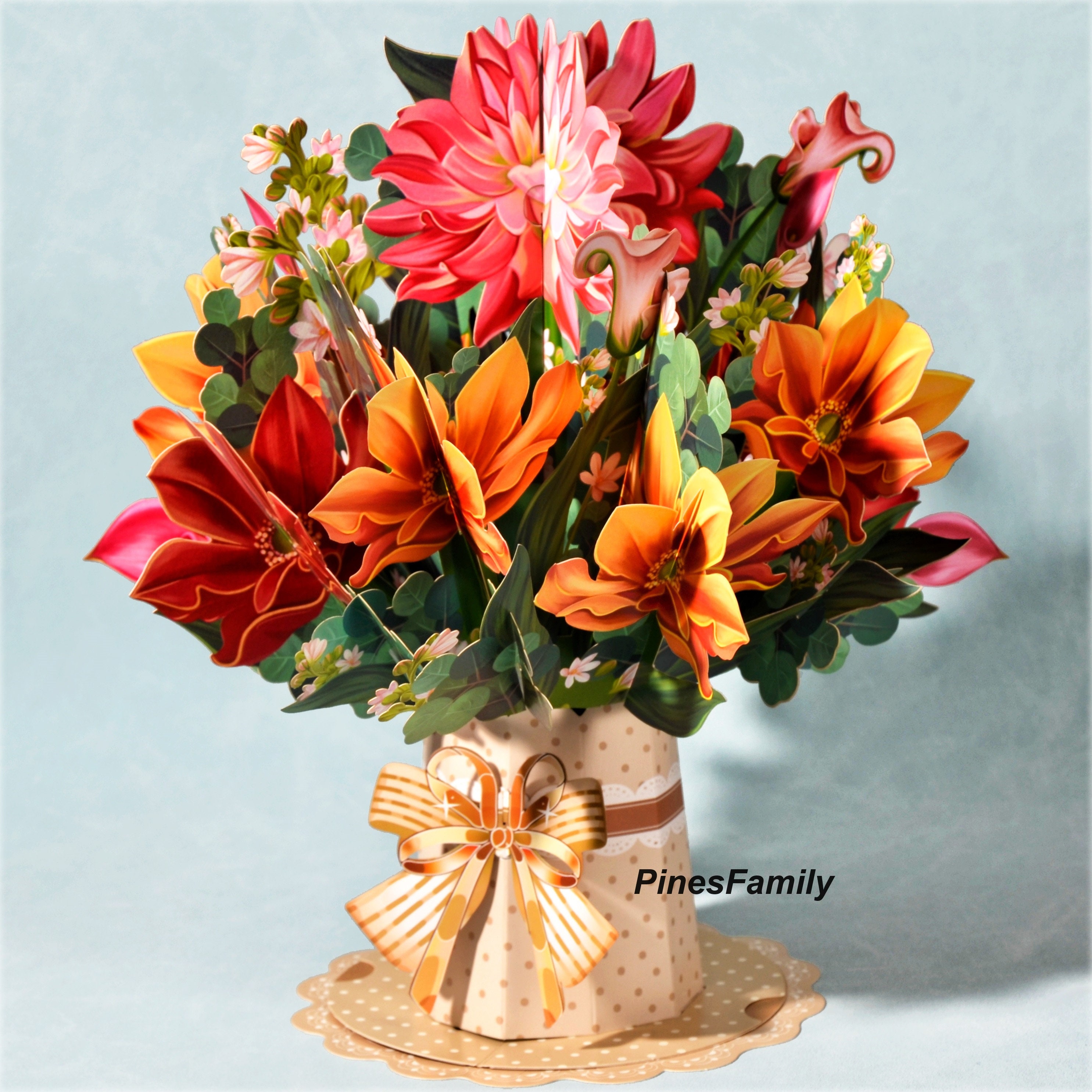 A08-3D Pop Up Dahlia Bouquet Greeting Card for all Occasions