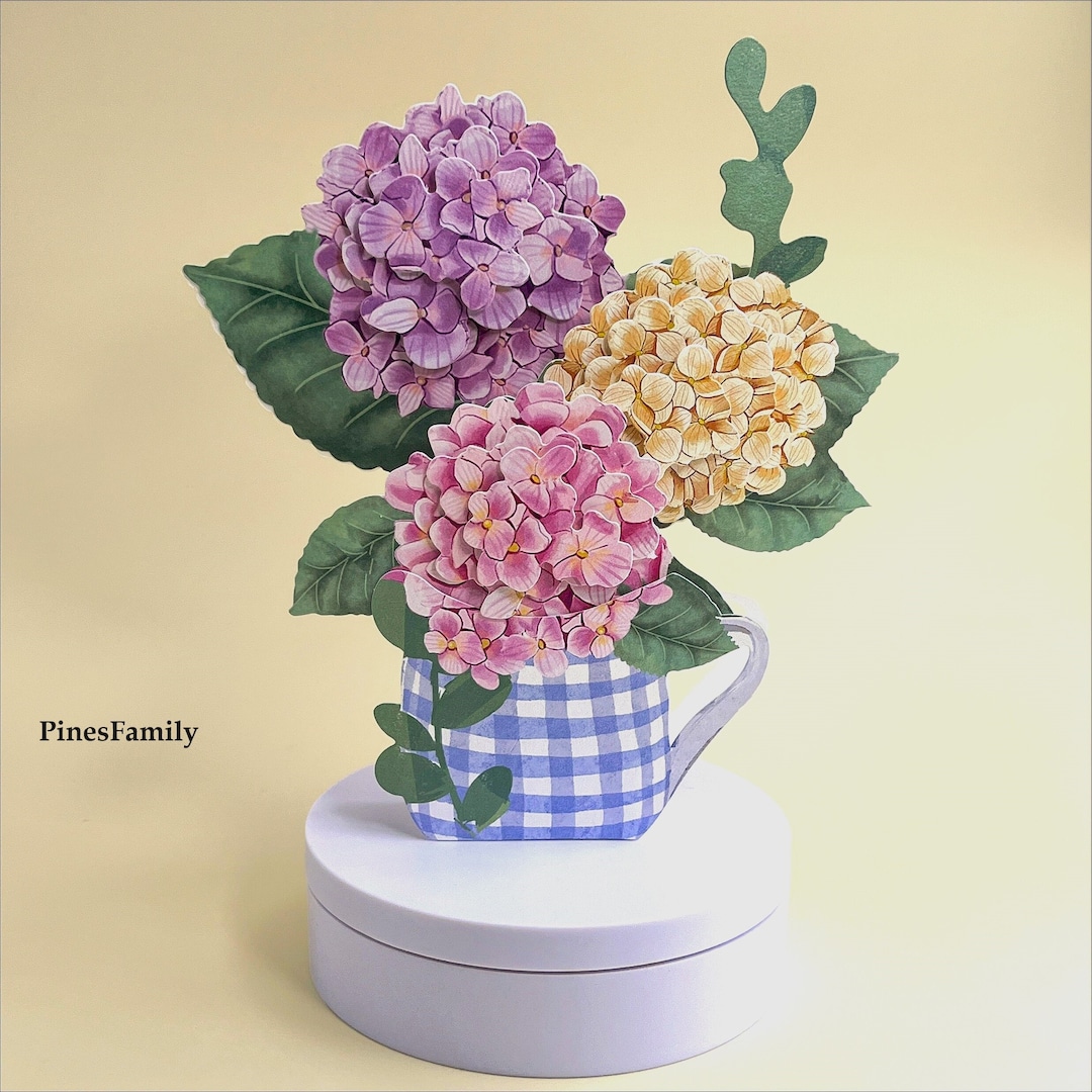 3D Hydrangea Pop-up Card: Floral Vase Design - Etsy