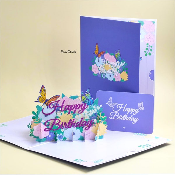 T07-3D Pop Up Flower and butterfly Birthday Card