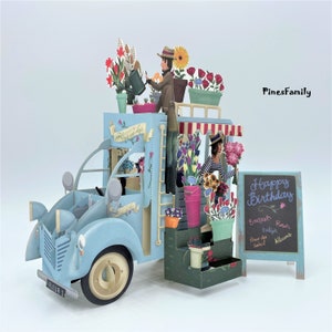 F01-3D Pop Up Flower Cart Greeting Card for flower lovers! | Birthday | Mother's day | Valentine's day| Greeting