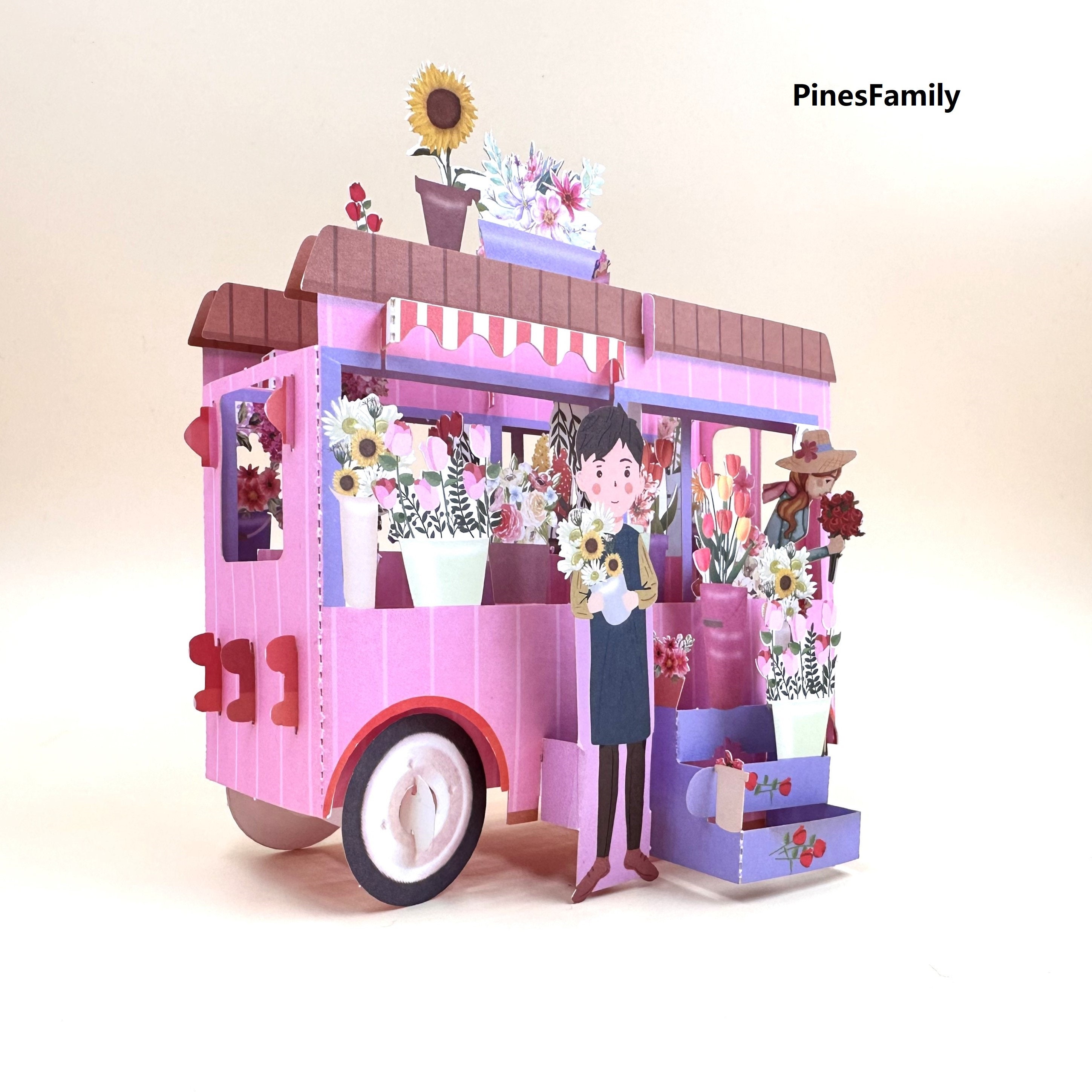 3D Pop up Flower Cart Card: Colorful Paper Craft for All Occasions - Etsy