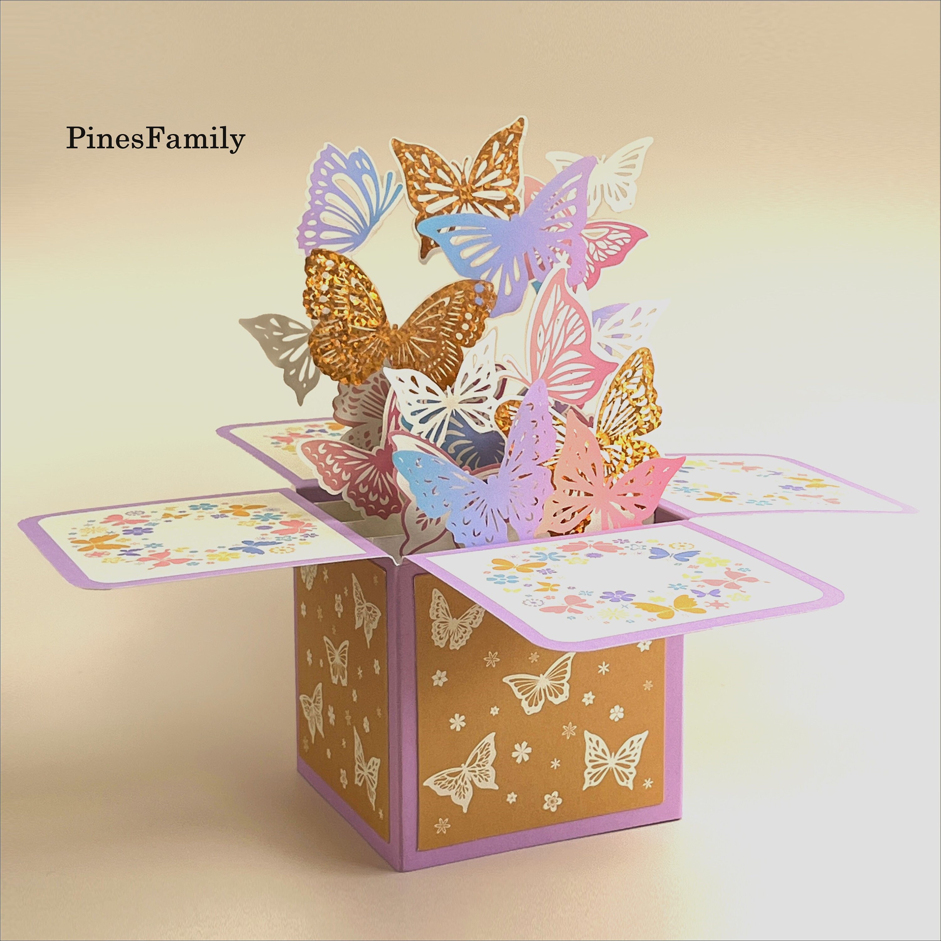 3D Pop up Butterfly Box Card: Golden Paper Flower Bouquet - Etsy