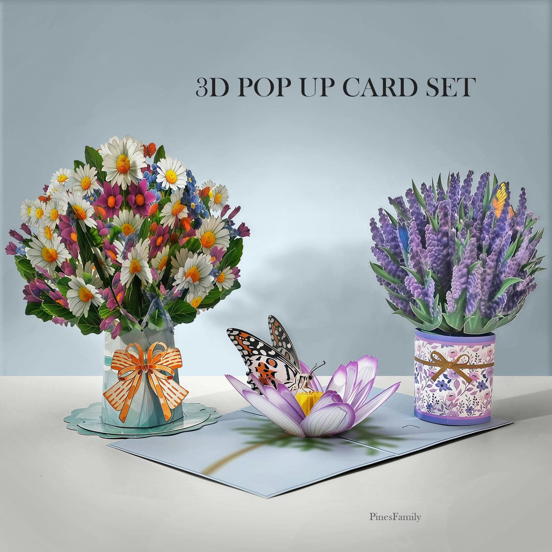 Z2-3D Pop up Flower Card Set – Handmade Bouquet Greeting Cards, Mother ...