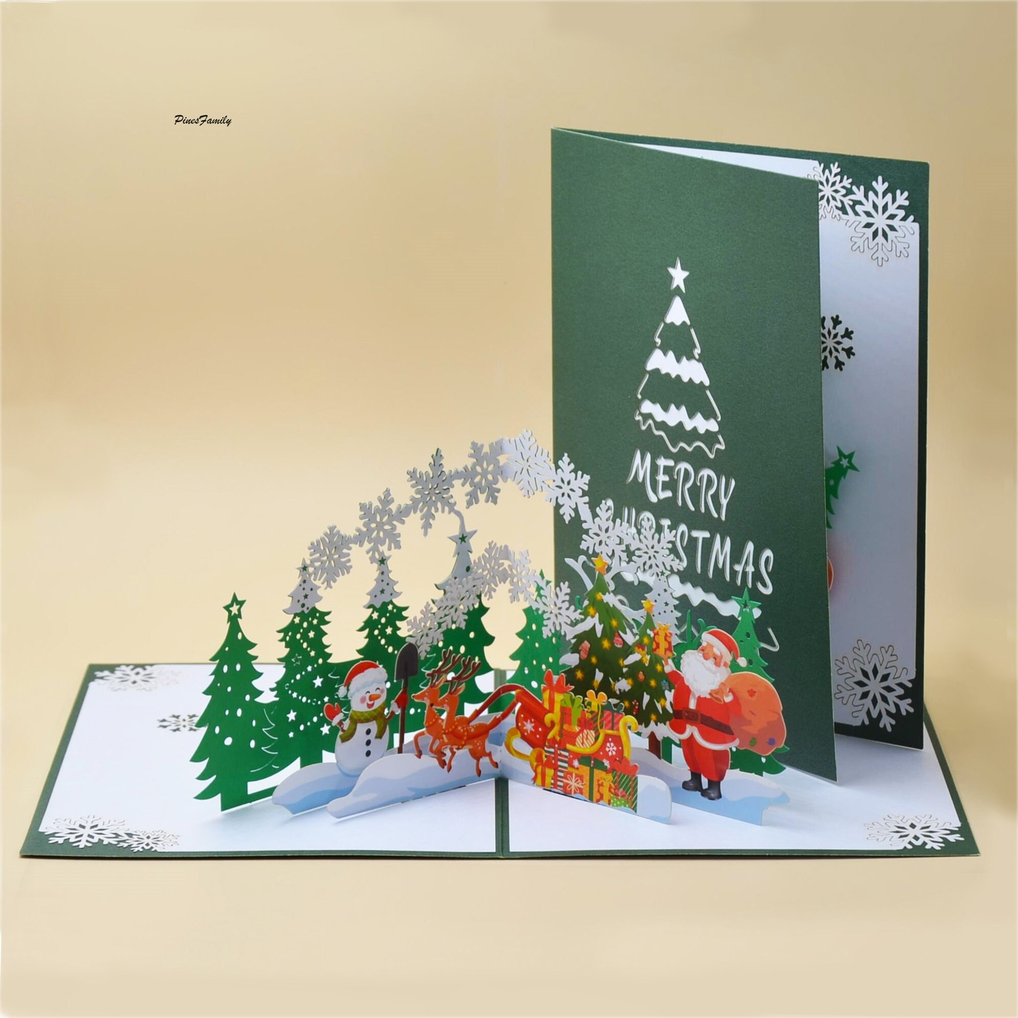 3D Christmas Tree Pop-Up Greeting Card With Envelope - Handmade Sparkling Art Deco