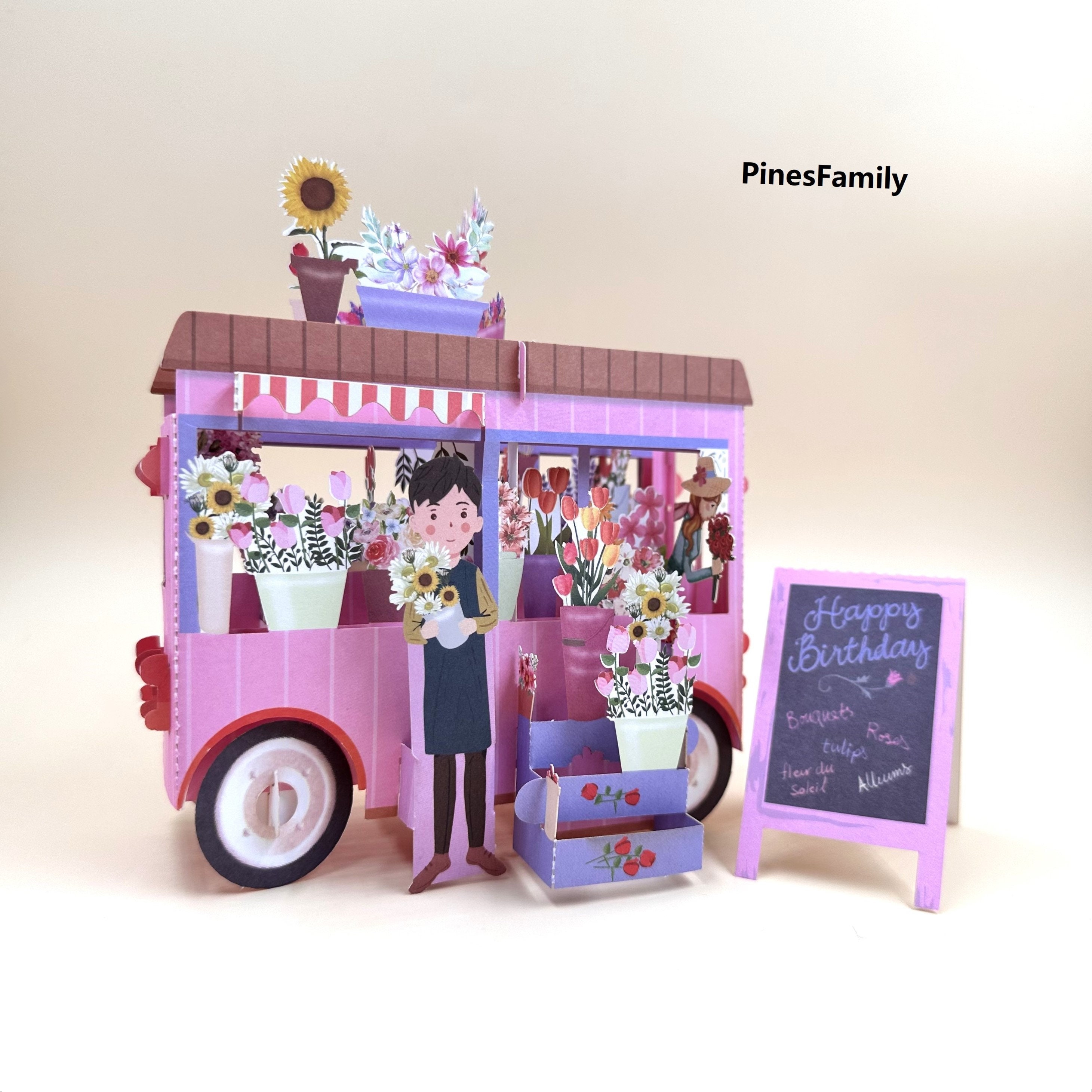 3D Pop up Flower Cart Card: Colorful Paper Craft for All Occasions - Etsy