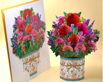 G05-Pop Up Flower Bouquet Paper Craft Greeting Cards | Carnation | Mother&#39;s day, Birthday, Anniversary