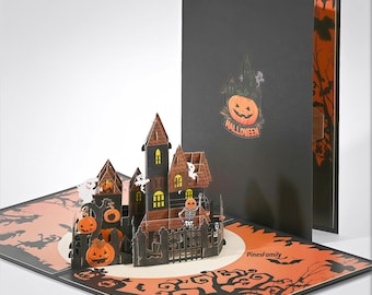 D08-Haunted House with Pumpkin Halloween 3D Pop-Up Card