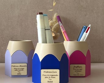 Personalized pencil holder, end-of-year teacher gift, engraved wooden plaque with name, choice of color, thank you teacher, school gift, teacher
