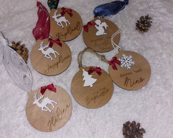 Bola de Navidad de madera personalizada nombre decoración navideña para árbol idea de regalo de Navidad, Navidad familiar