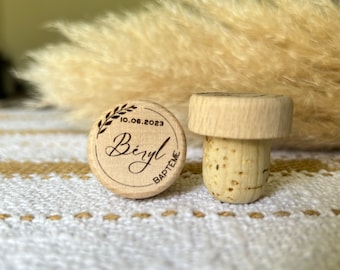 Bouchons de vin en bois et liège, personnalisés cadeau invité de mariage baptême evjf  modèle lière