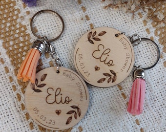 Round wooden key ring guest gift for Wedding, EVJF or baptism