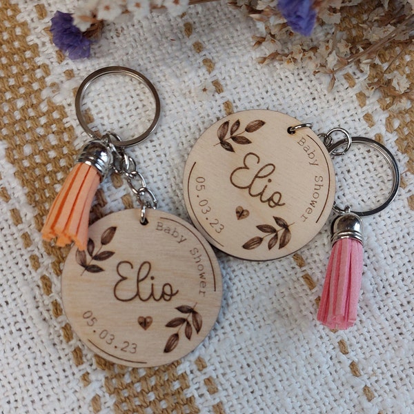 Porte-clés rond en bois cadeau invité pour Mariage, EVJF ou  baptême