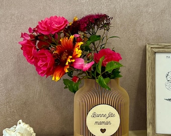Vase personnalisé couleur et bois – cadeau maman fête des mères, cadeau mamie marraine, vase prénom, cadeau femme original, décoration