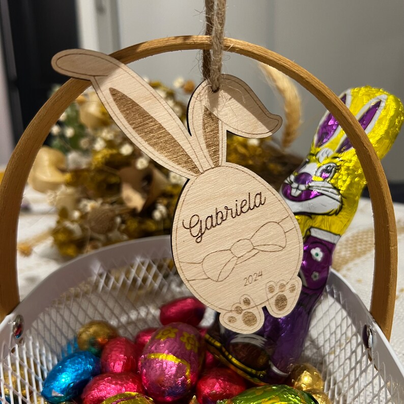 Personalized Easter egg with first name, decorative rabbit for basket or Easter bag image 3