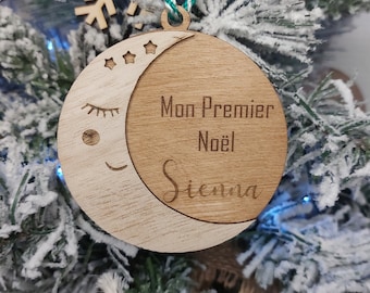 Personalized wooden Christmas ball - my first Christmas _ moon _ornament - engraving - Christmas gift