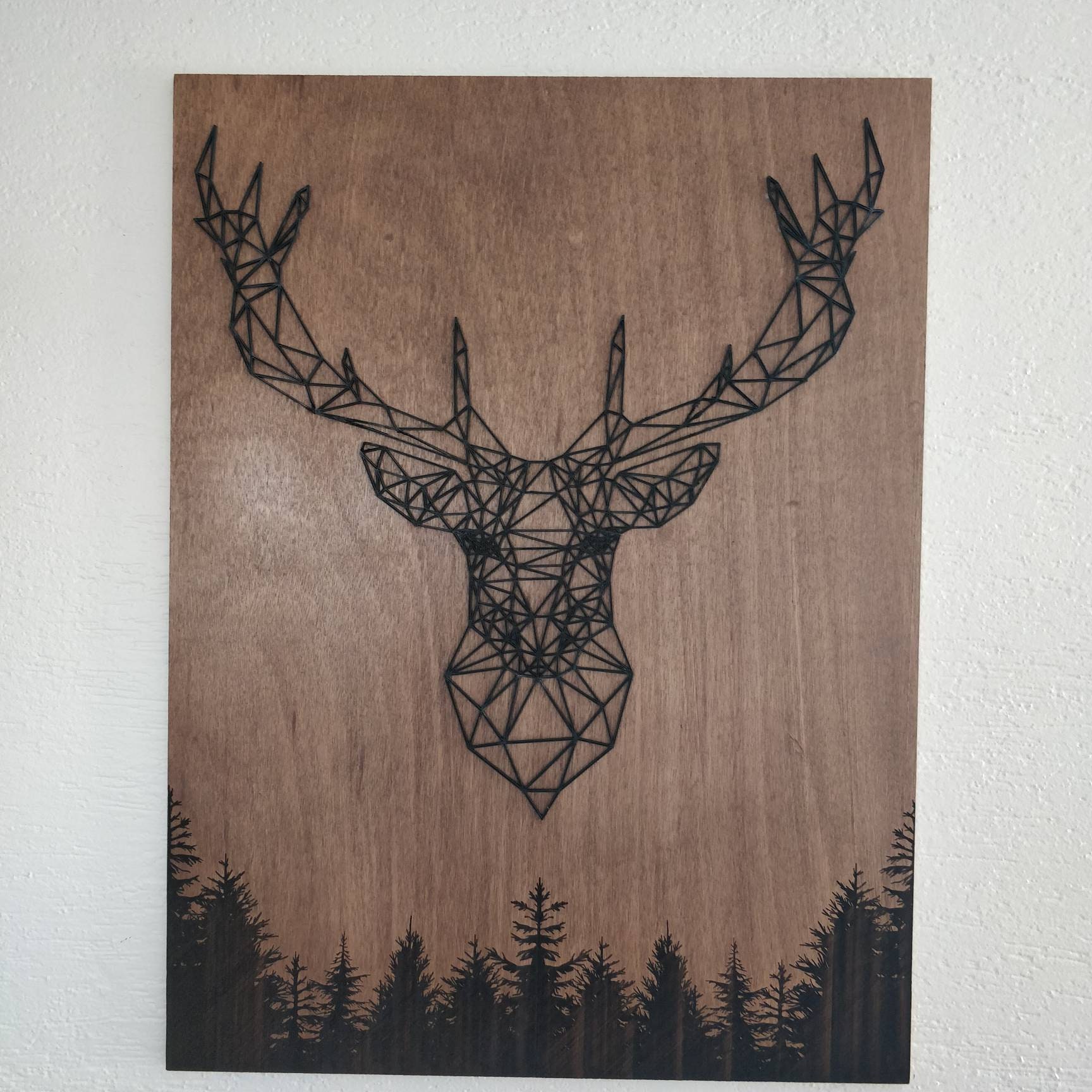 Tableau Mural Loup Cerf Géométrique/Origami et Sa Forêt Impression 3D - Gravure Cadeaux Décoration e