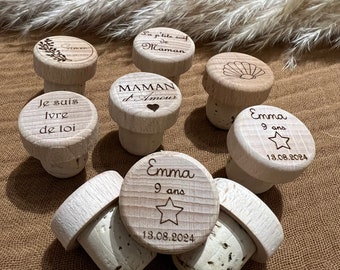 Bouchons en Bois et Liège Personnalisables pour Évènements - Cadeau Unique pour Mariages Anniversaires Baptêmes fête des pères parrain papi