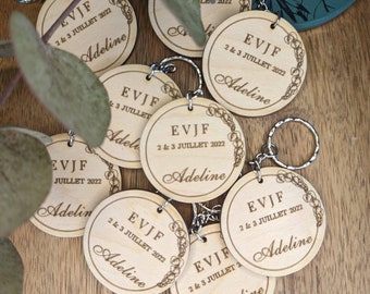 Porte-clés rond en bois cadeau invité pour Mariage Eucalyptus