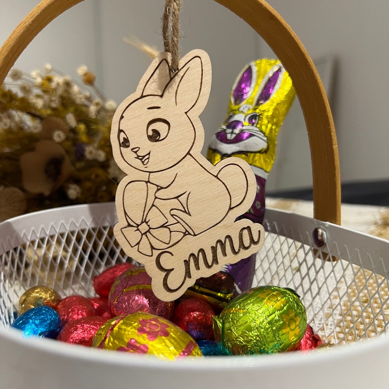 Personalized Easter egg with first name, decorative rabbit for basket or Easter bag image 2