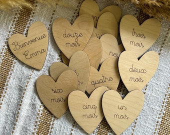 Wooden Baby Milestone Cards with Heart Design, Personalized Baby Shower Gift for Expectant Mother