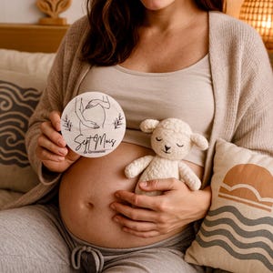 Cartes étapes grossesse rondes en bois, Cadeau personnalisé pour future maman