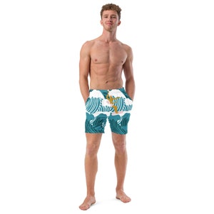 Men&#39;s Swim Trunks, Custom Mens Swimwear, Colorful Swim Trunks, Unique Swim Trunks, Palm Tree Shorts, Short Swim Trunks, Gift for Him