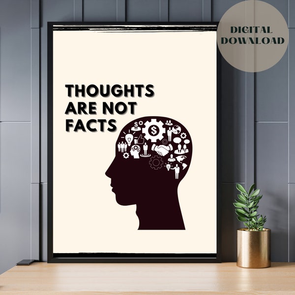 Thoughts Are Not Facts | Mental Health Poster | Therapist Office Decor | Psychology Poster | Counseling | Therapy poster | Wall Art | CBT