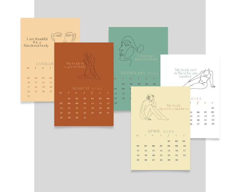 2022 Body Positive Affirmations Calendar Printable Wall Etsy