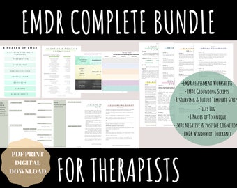 Paquete completo de EMDR para terapeutas / Terapia EMDR / Hojas de trabajo de Emdr pdf / Hojas de trabajo de terapia / Herramientas de terapia / Folleto de EMDR