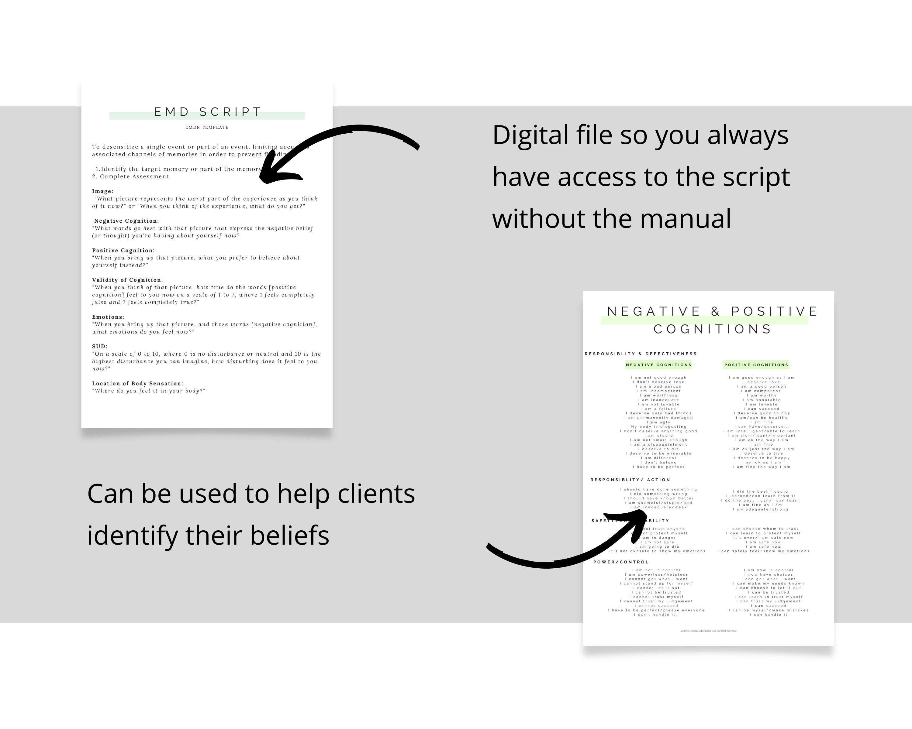EMD Script Bundle | Phases of EMDR | Negative and Positive Cognitions ...