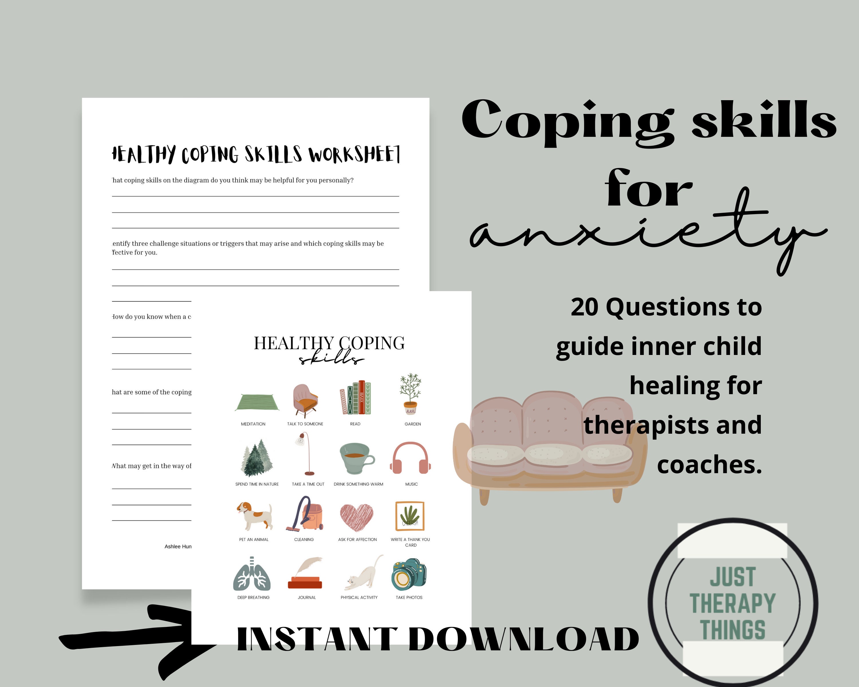 anxiety worksheets for adults coping skills for anxiety etsy