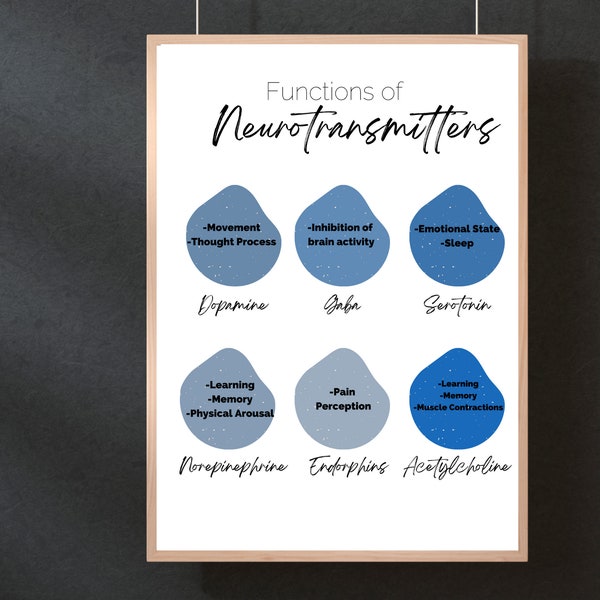 Neurotransmitters Wall Poster | Therapy Tools | Therapy Handouts | Neuropsychology | Neurotransmitter Art| Counseling Poster