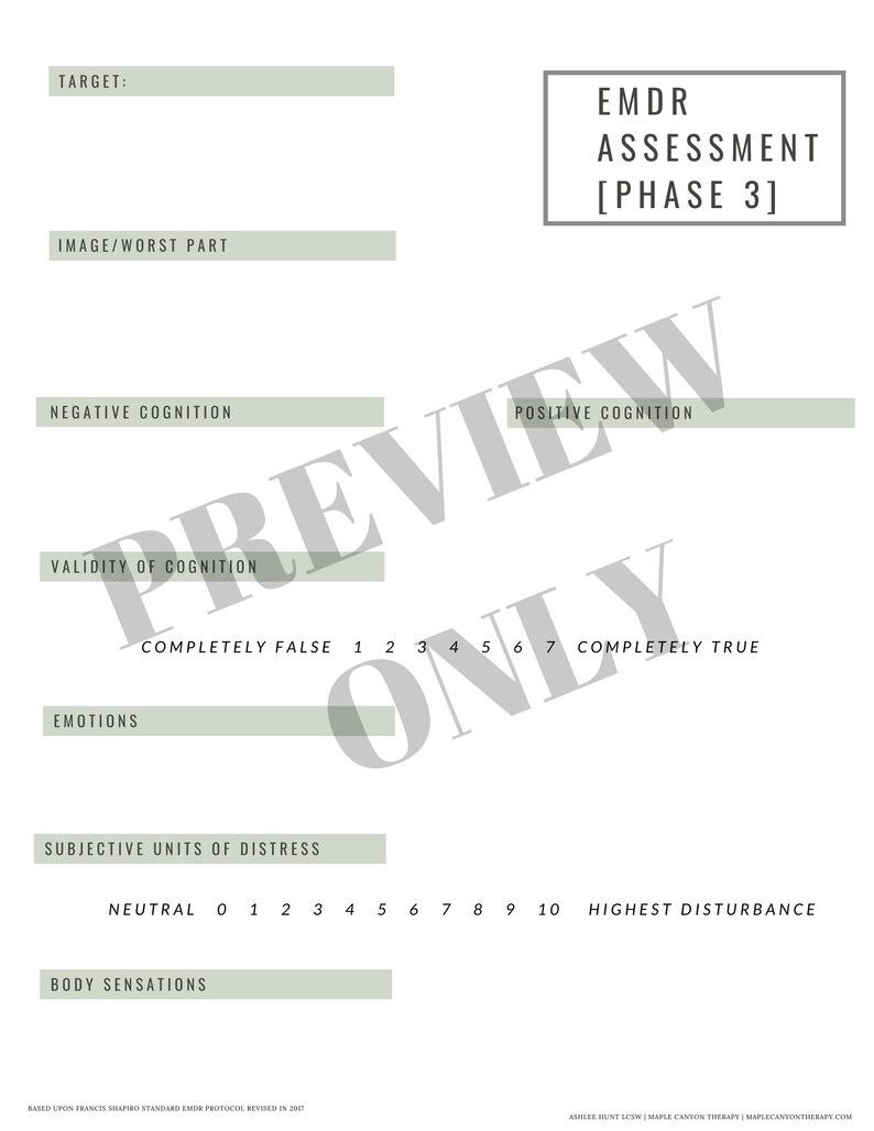 EMDR Reprocessing Worksheets and Assessment for EMDR Therapy ...