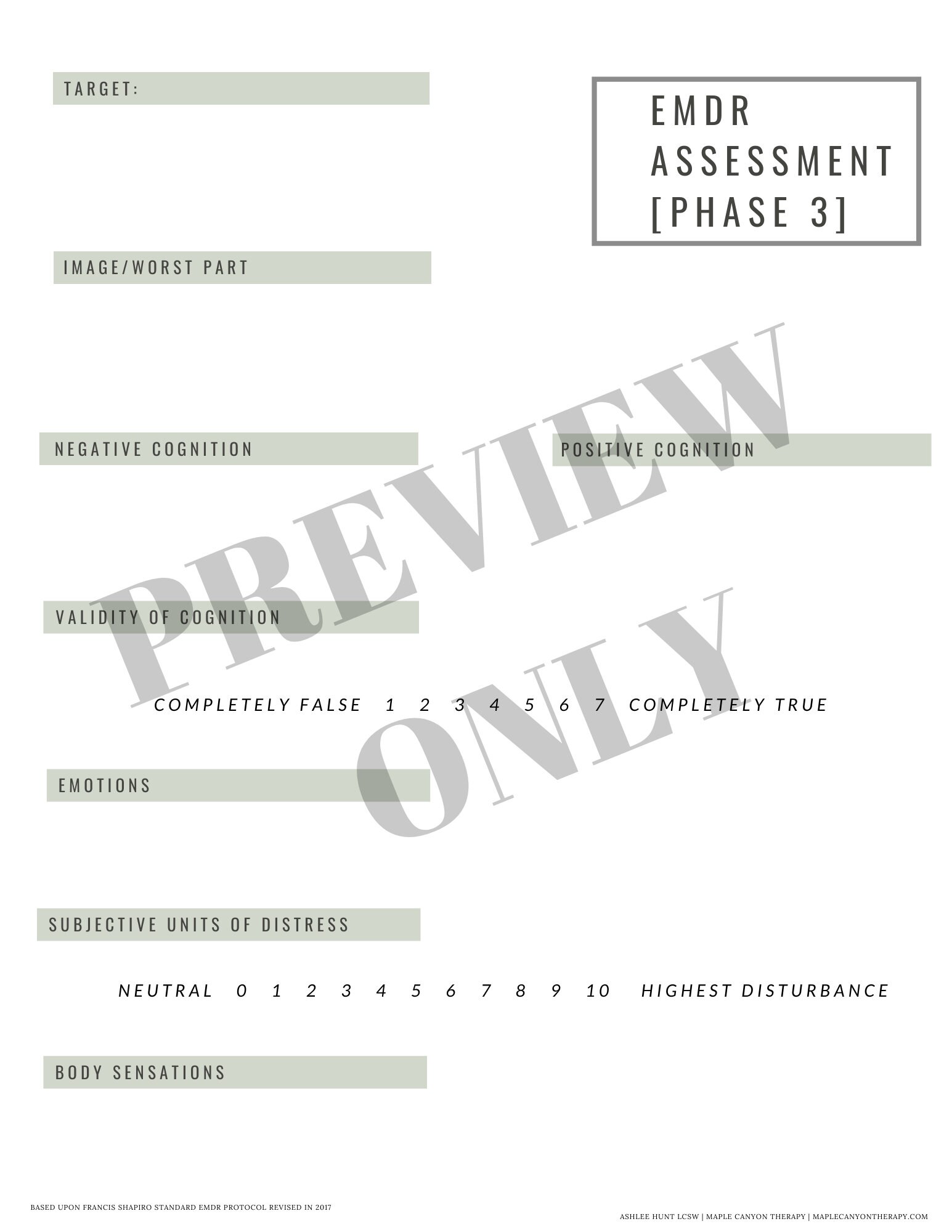 EMDR Reprocessing Worksheets and Assessment for EMDR Therapy ...