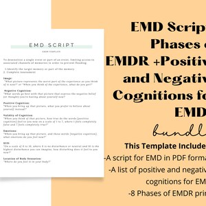 EMD Script Bundle | phases of EMDR |  negative and positive cognitions |EMDR Therapists | therapy | counseling | mental health | Cbt