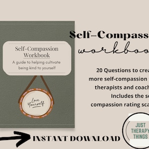 Self Compassion Workbook for Adults | Therapy Worksheet | Self Help Worksheet | Therapy Tools | Counseling Workbook