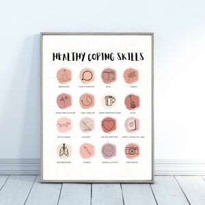 Healthy Coping Skills | Therapy Poster | Therapy Handout | Therapy Worksheet | Counseling Prints | Office Wall Hanging | Mental Health | DBT