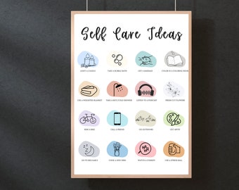 Self Care Plan Print | Self-Care Tips  | Counseling Poster | Therapy Worksheet | Counseling Prints | Mental Health Poster | DBT | CBT